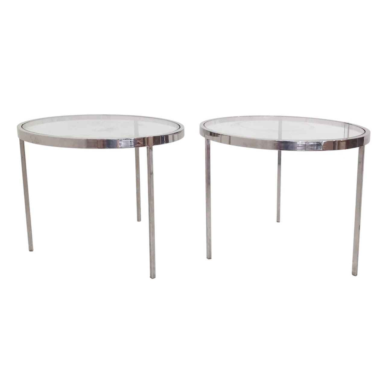 Chrome Three-Leg Table Pair