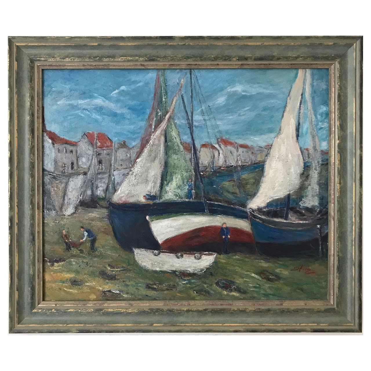 'Le Port' Contemporary Signed Oil Painting