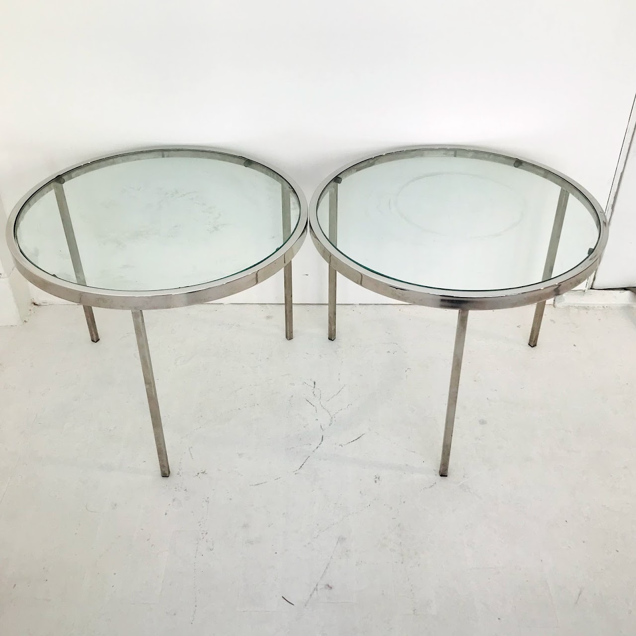 Chrome Three-Leg Table Pair