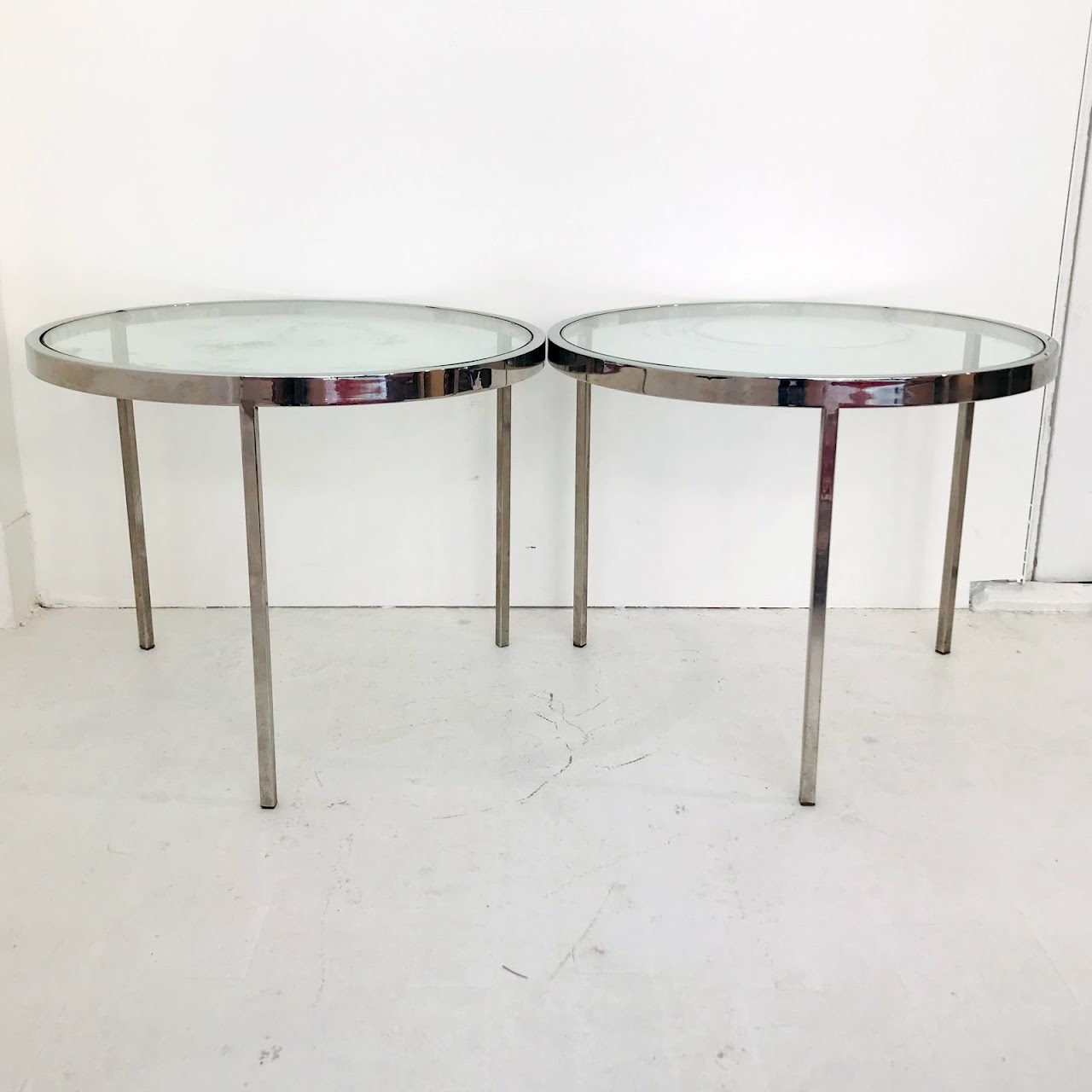 Chrome Three-Leg Table Pair