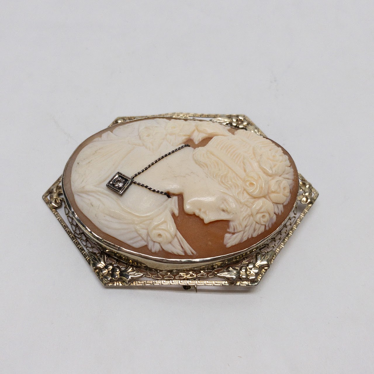 14K Gold & Diamond Cameo Convertible Brooch