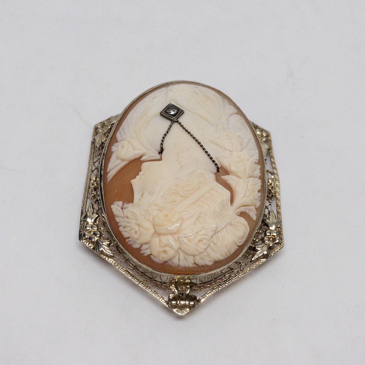 14K Gold & Diamond Cameo Convertible Brooch