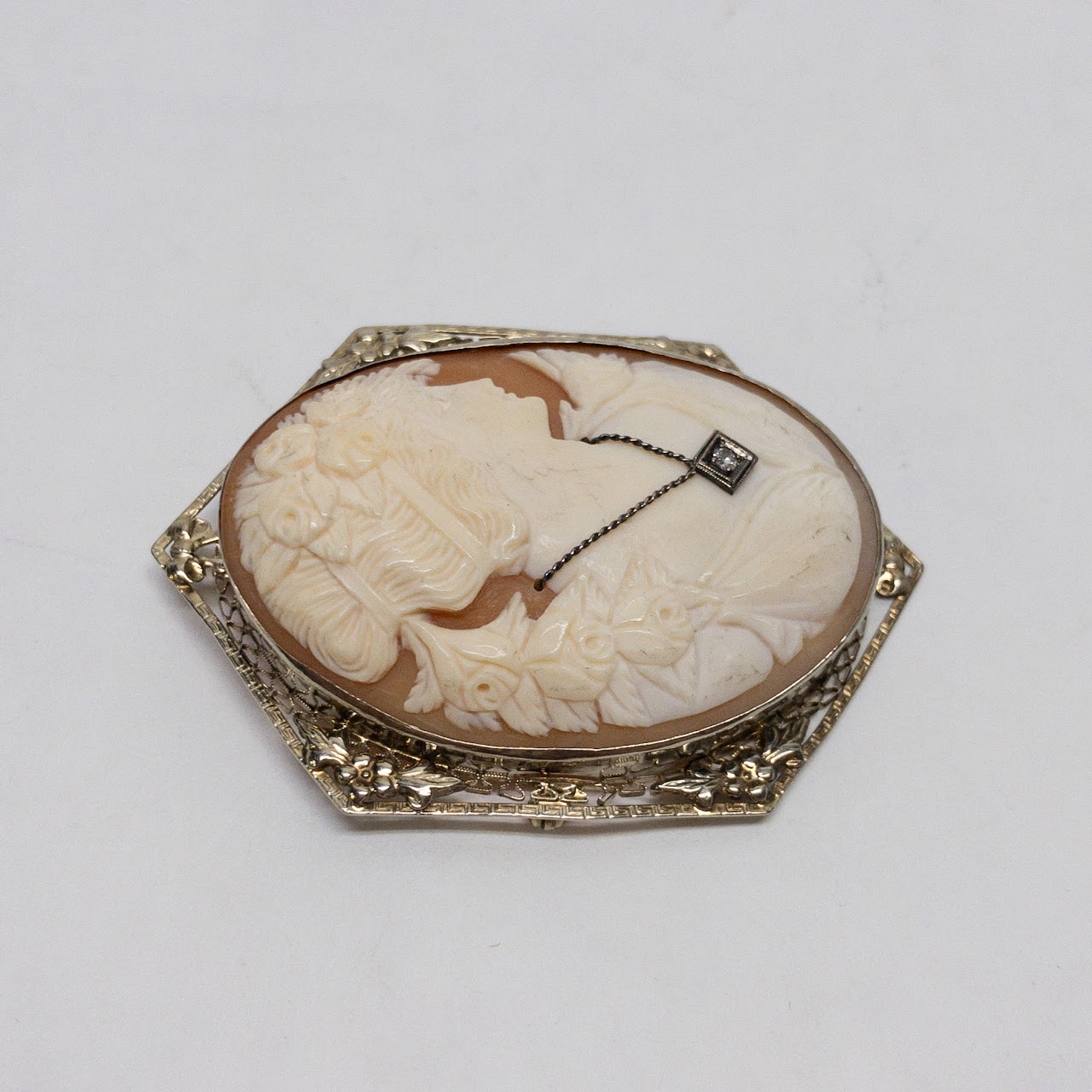 14K Gold & Diamond Cameo Convertible Brooch