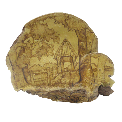 Hand Decorated Scene On Dried Mushroom