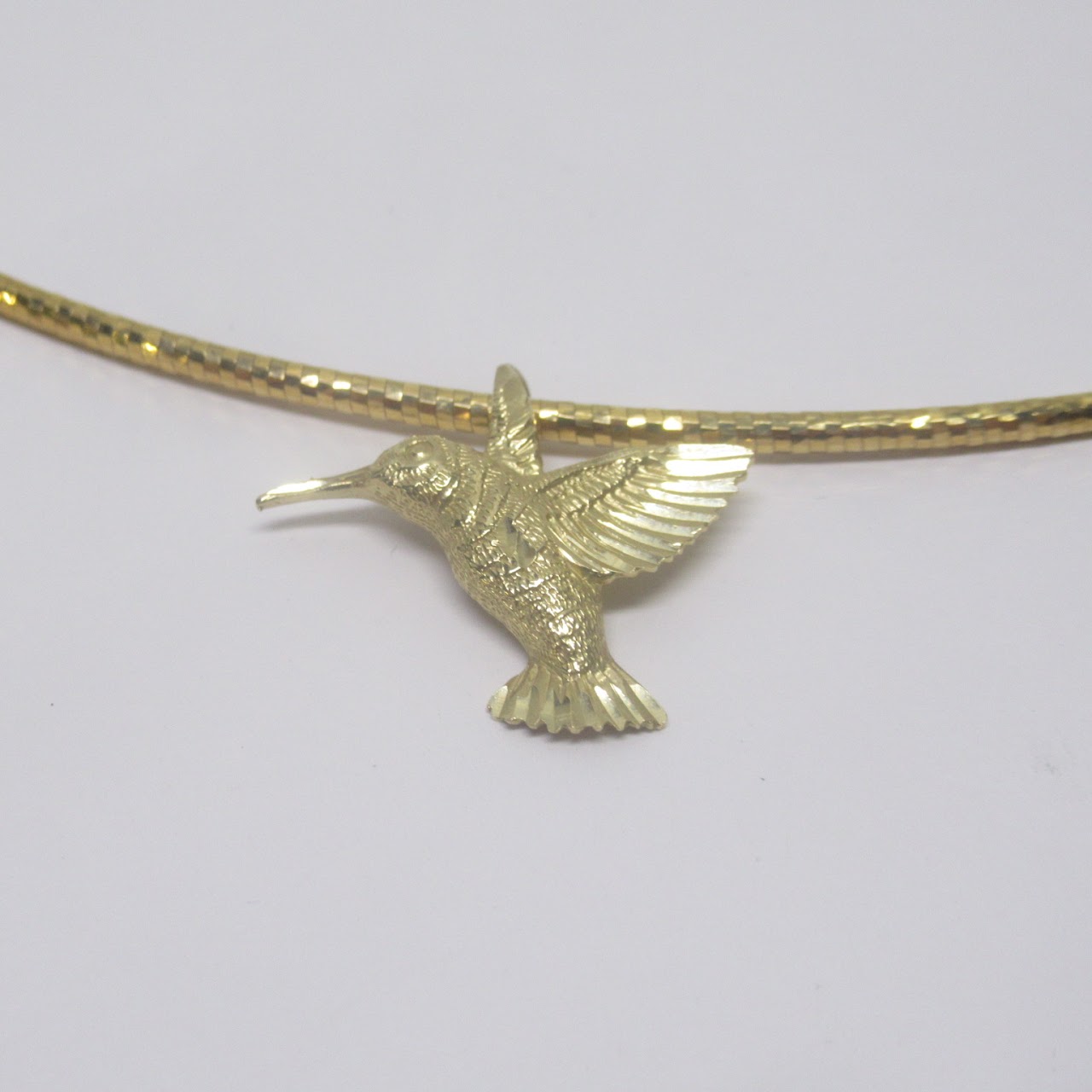 14K Gold Omega Hummingbird Pendant