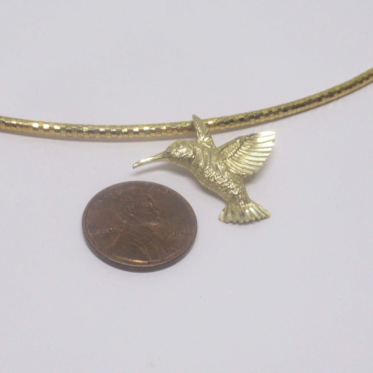 14K Gold Omega Hummingbird Pendant