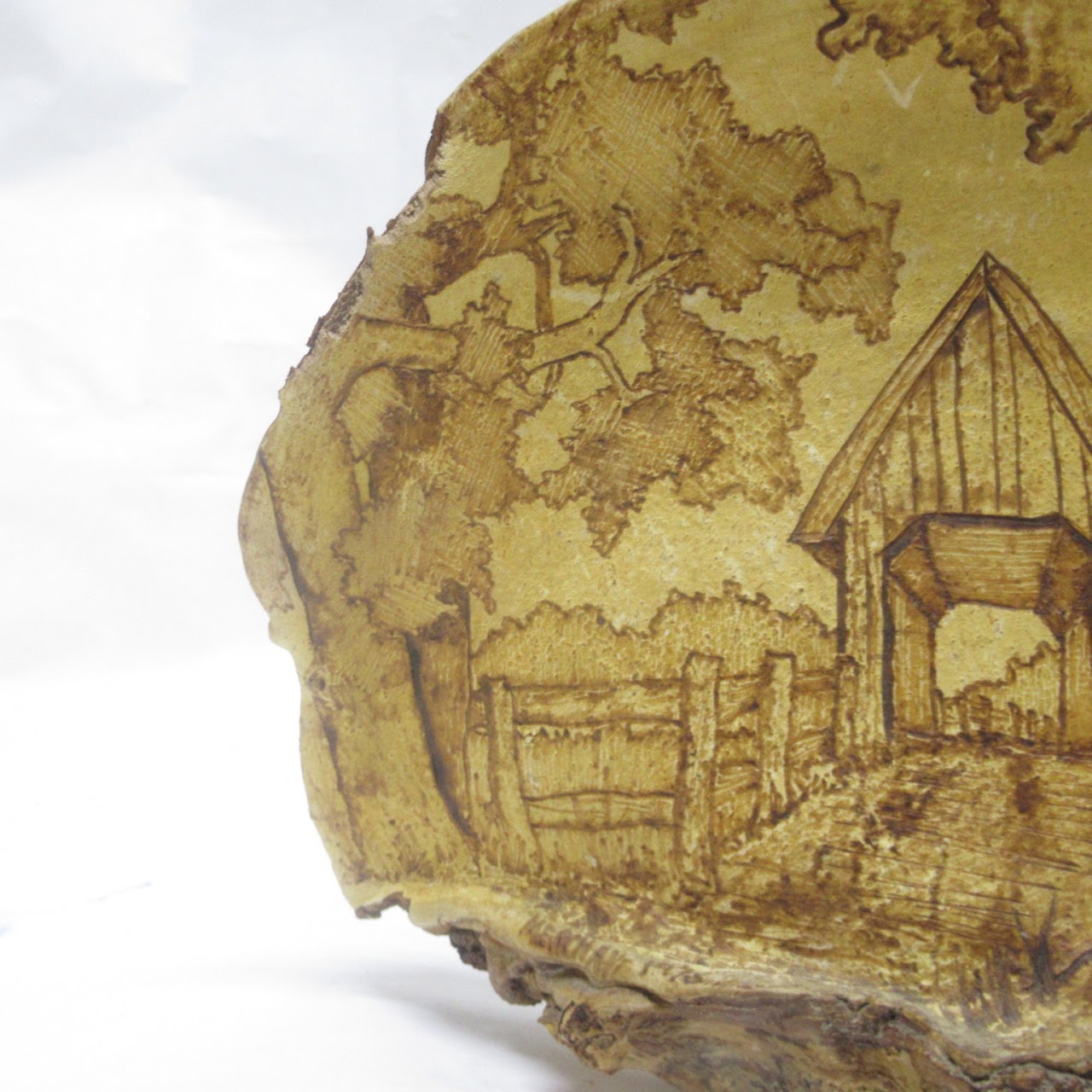 Hand Decorated Scene On Dried Mushroom