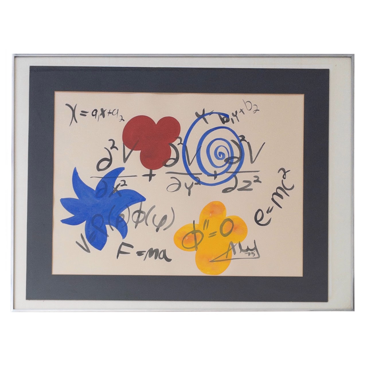 1975 Signed Miró Inspired Mathematics Watercolor Painting