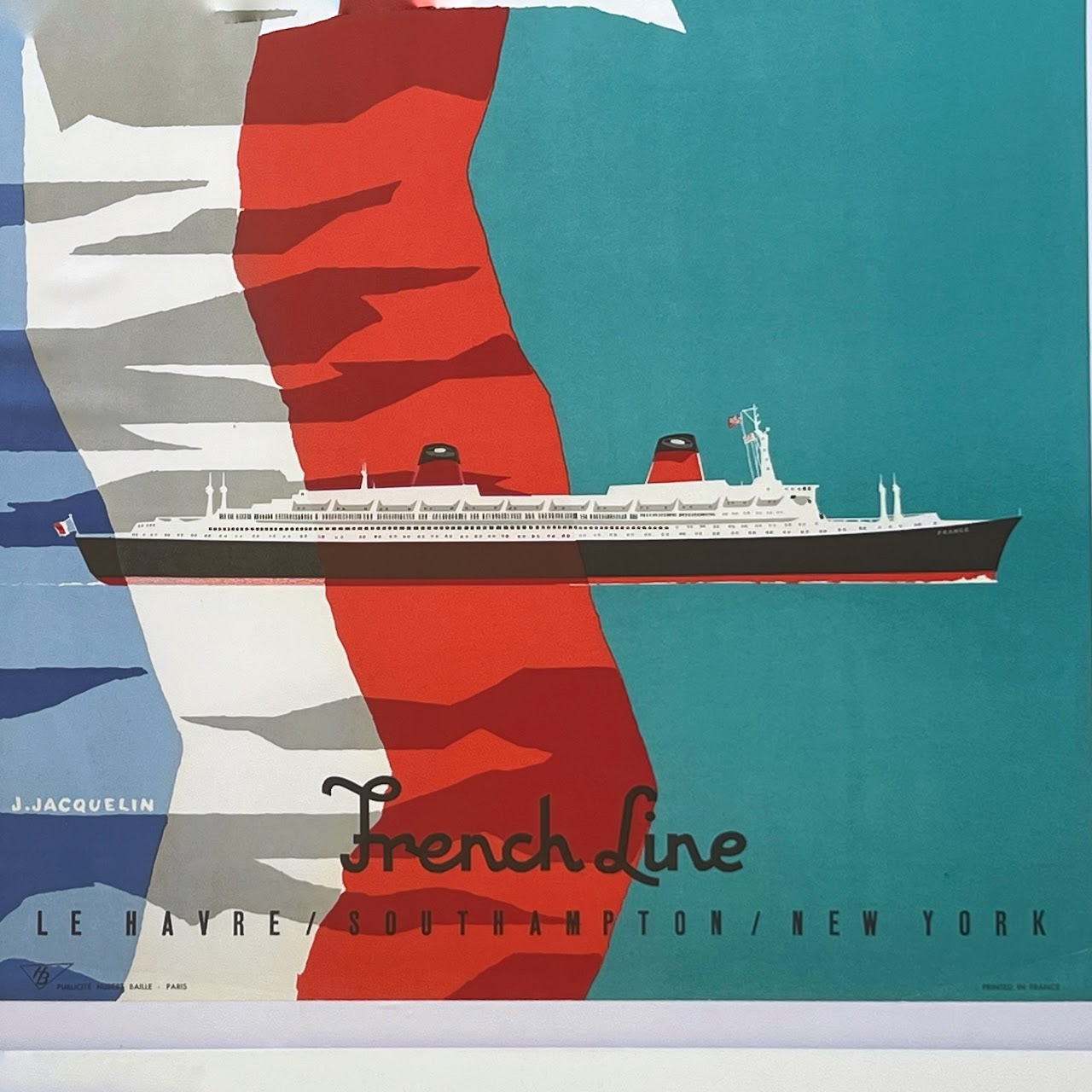 SS France Cie Gle Transatlantique French Line 1961 Lithograph Poster