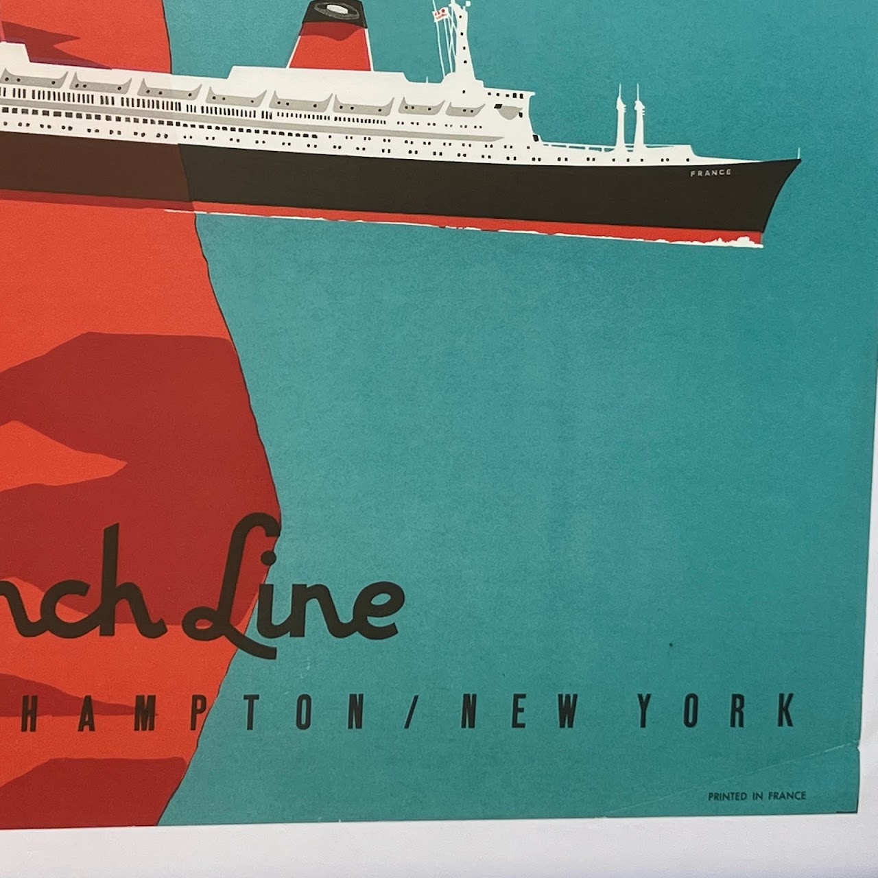 SS France Cie Gle Transatlantique French Line 1961 Lithograph Poster