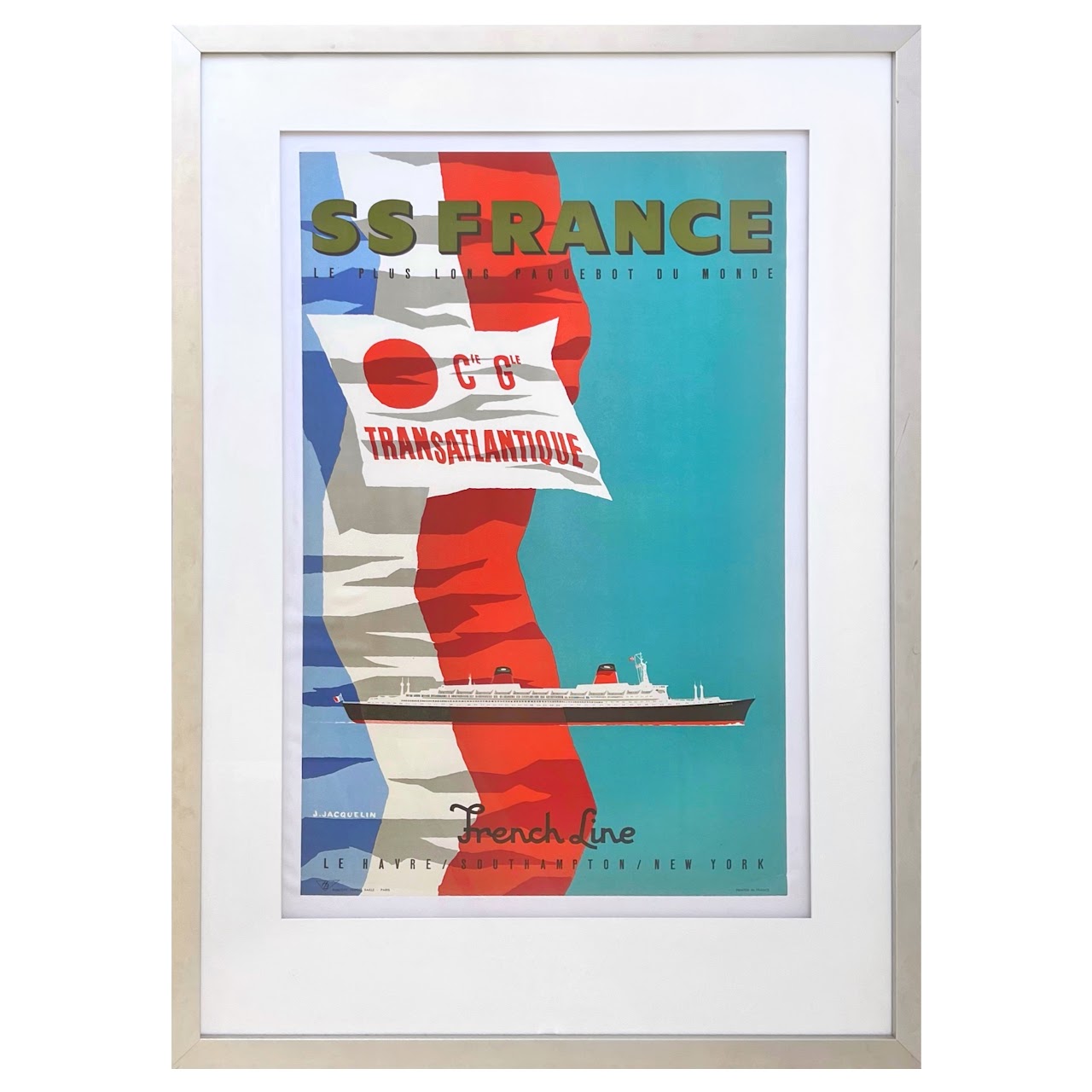 SS France Cie Gle Transatlantique French Line 1961 Lithograph Poster