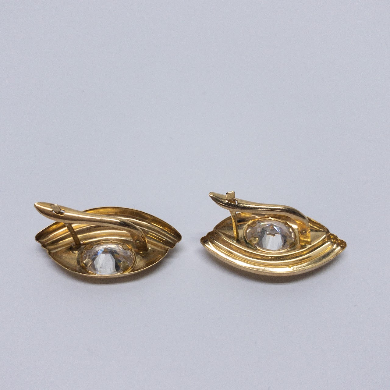 14K Gold & Clear Stone Deco Style Earrings