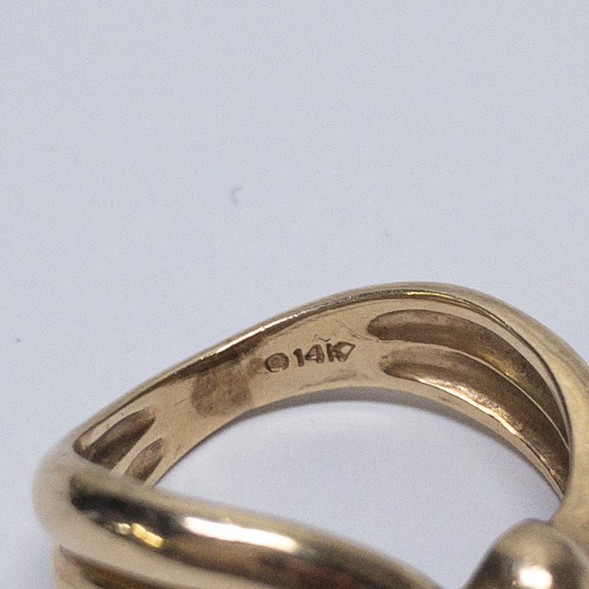 14K Gold Heart & Ribbons Ring