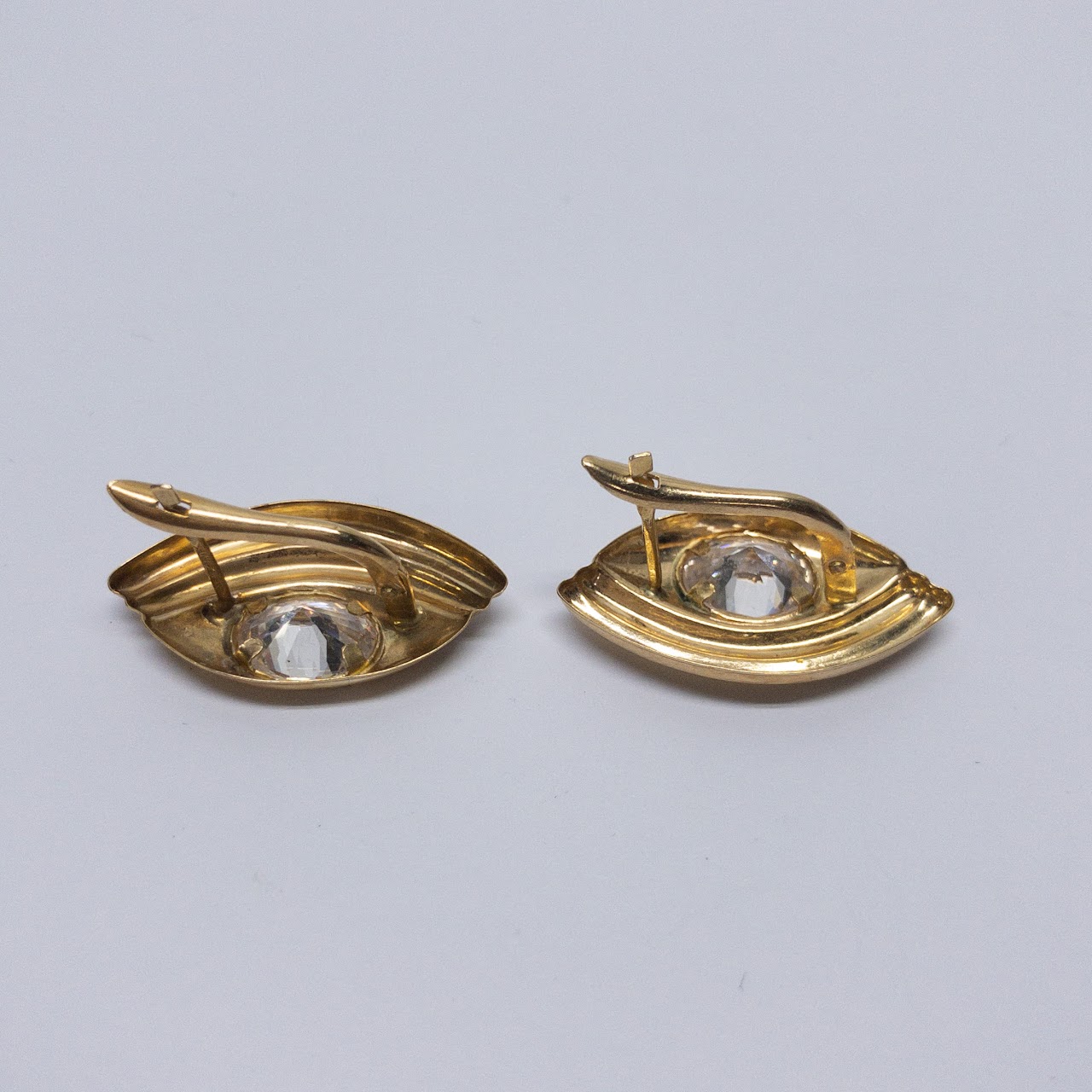 14K Gold & Clear Stone Deco Style Earrings