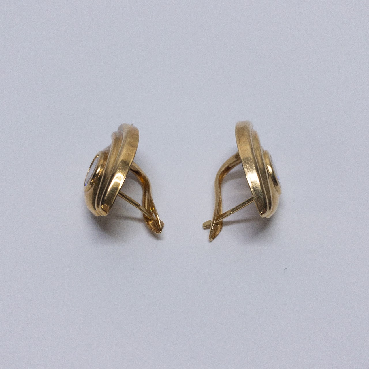 14K Gold & Clear Stone Deco Style Earrings