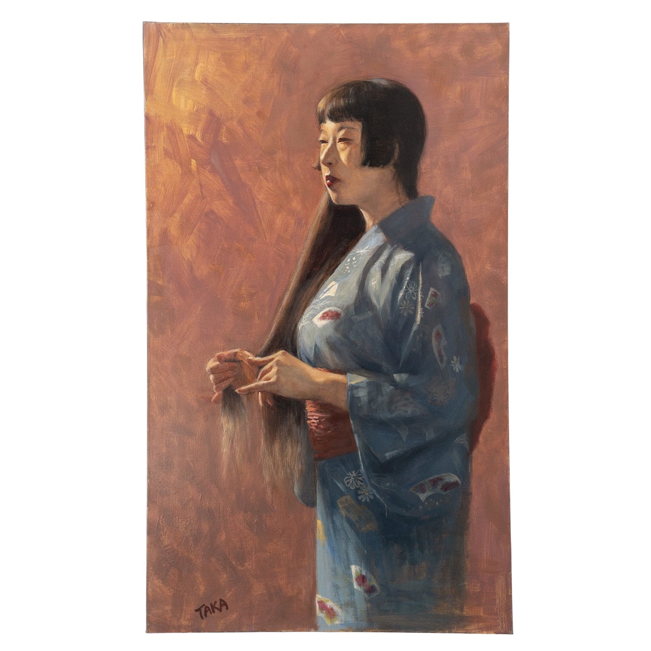 Takako Yoneyama Signed Oil Female Portrait Painting