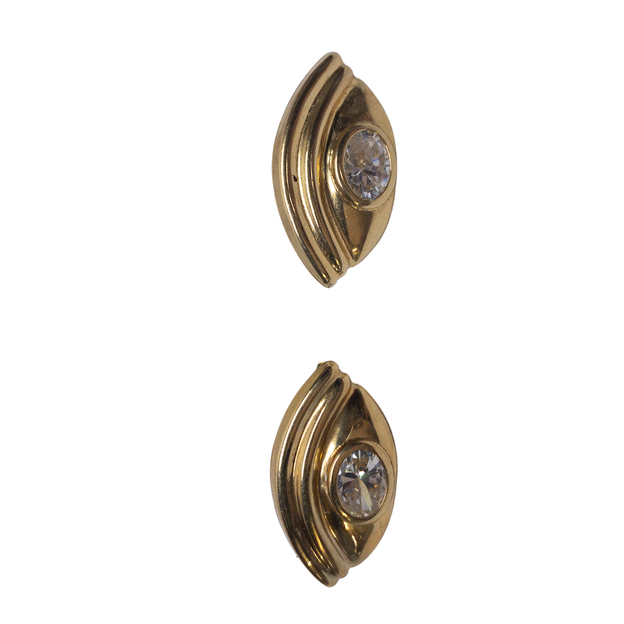 14K Gold & Clear Stone Deco Style Earrings