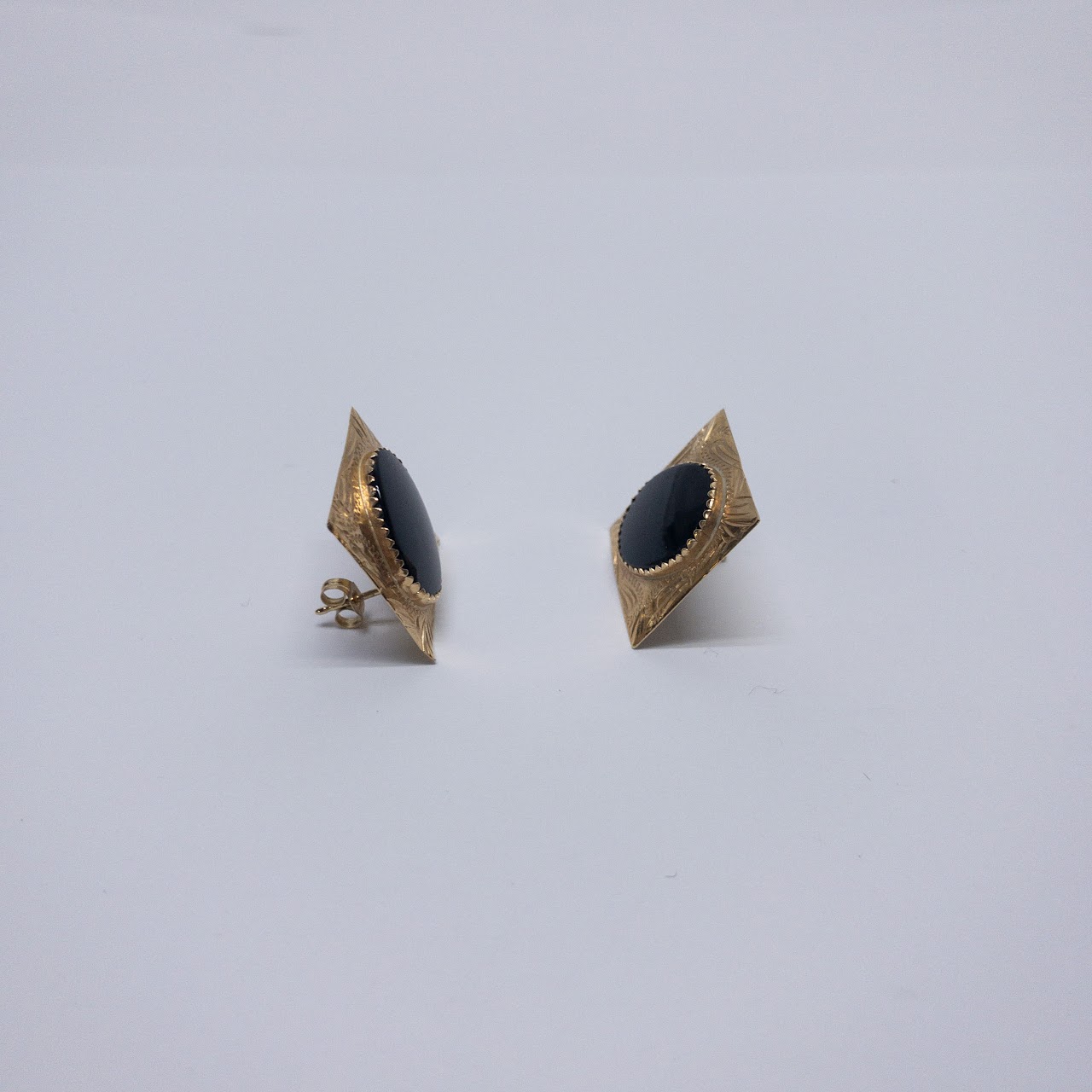 14K Gold & Onyx Square Earrings