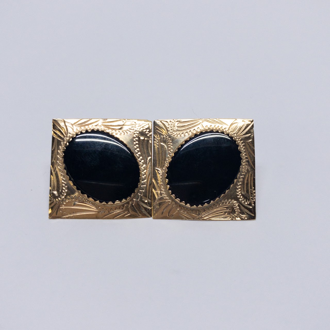 14K Gold & Onyx Square Earrings