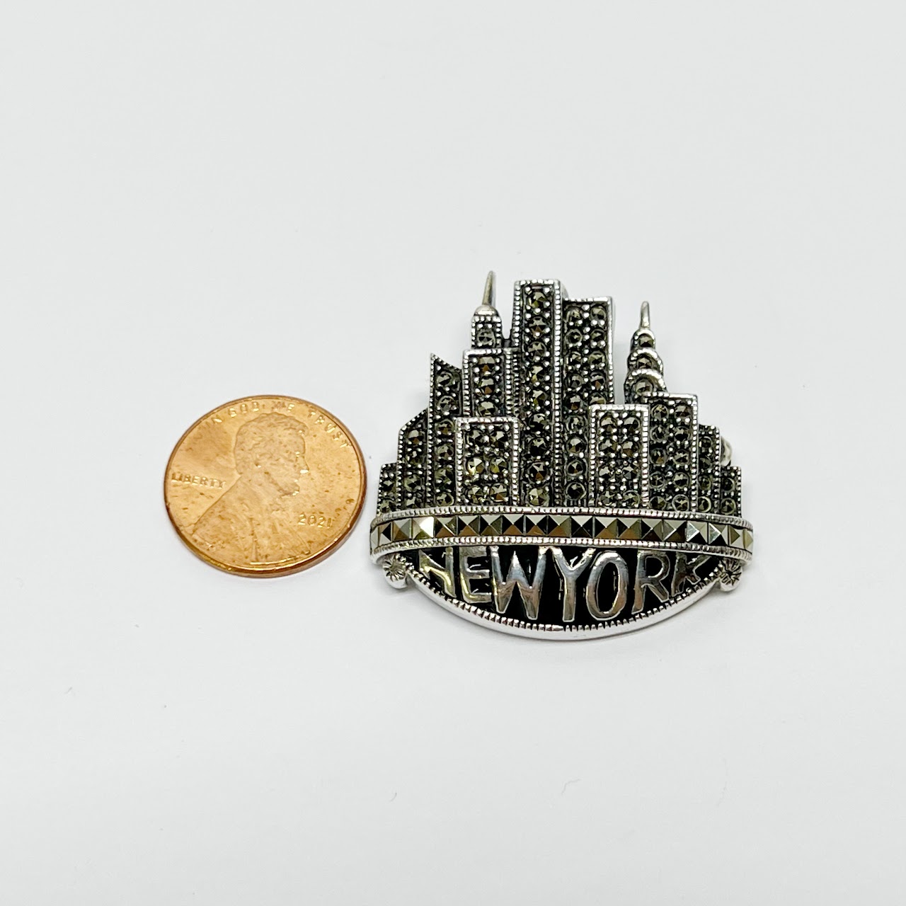 Judith Jack Sterling Silver & Marcasite New York Brooch