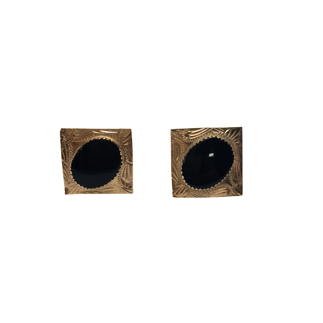 14K Gold & Onyx Square Earrings