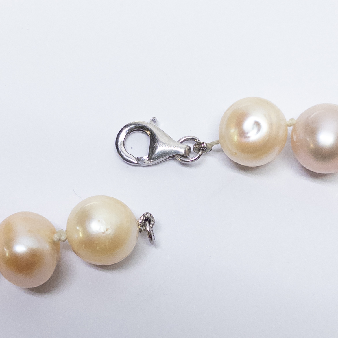 Sterling Silver and Ringed Baroque Freshwater Champagne Pearl Necklace