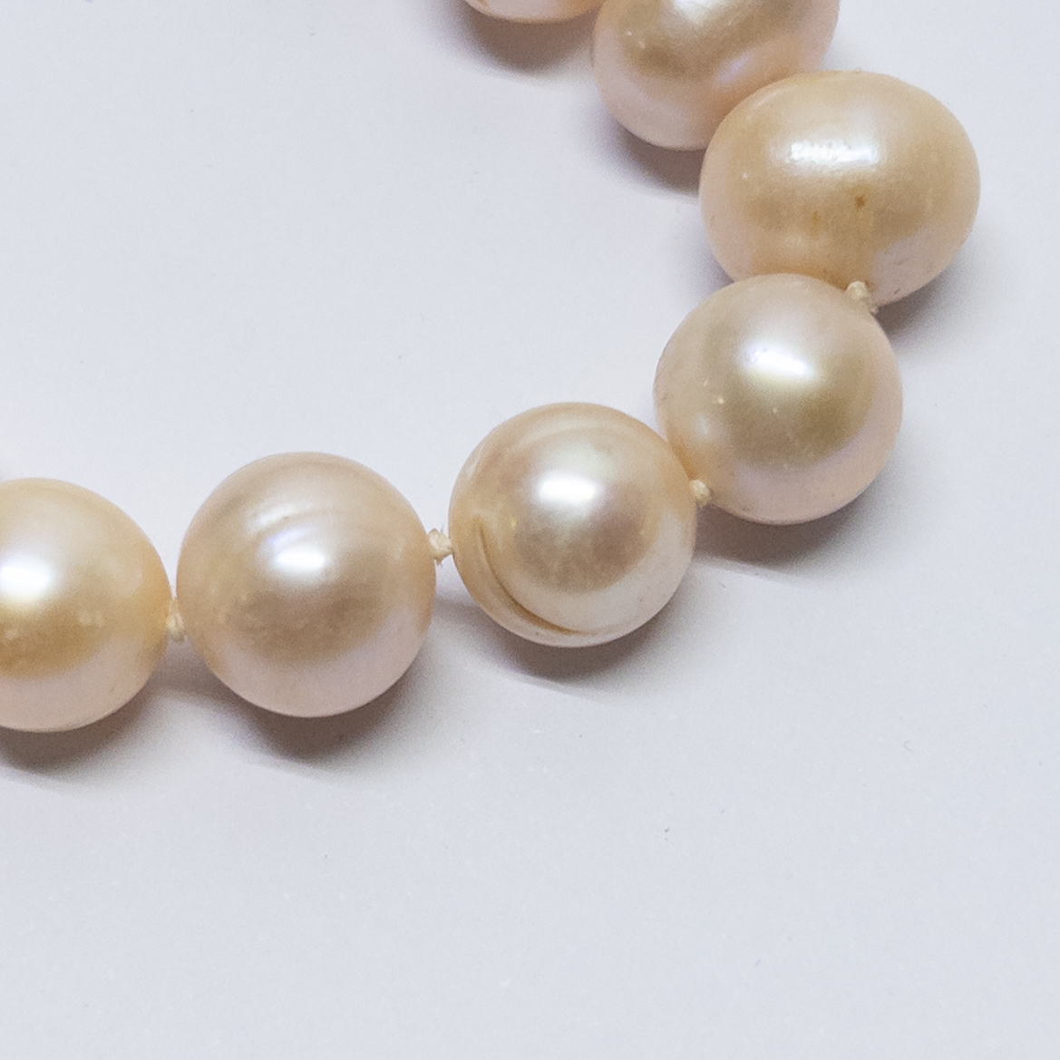 Sterling Silver and Ringed Baroque Freshwater Champagne Pearl Necklace