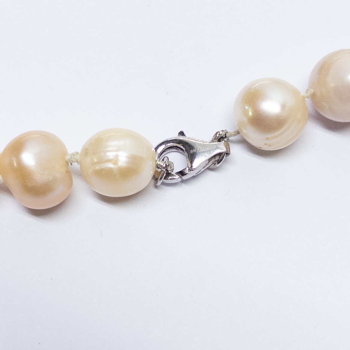 Sterling Silver and Ringed Baroque Freshwater Champagne Pearl Necklace