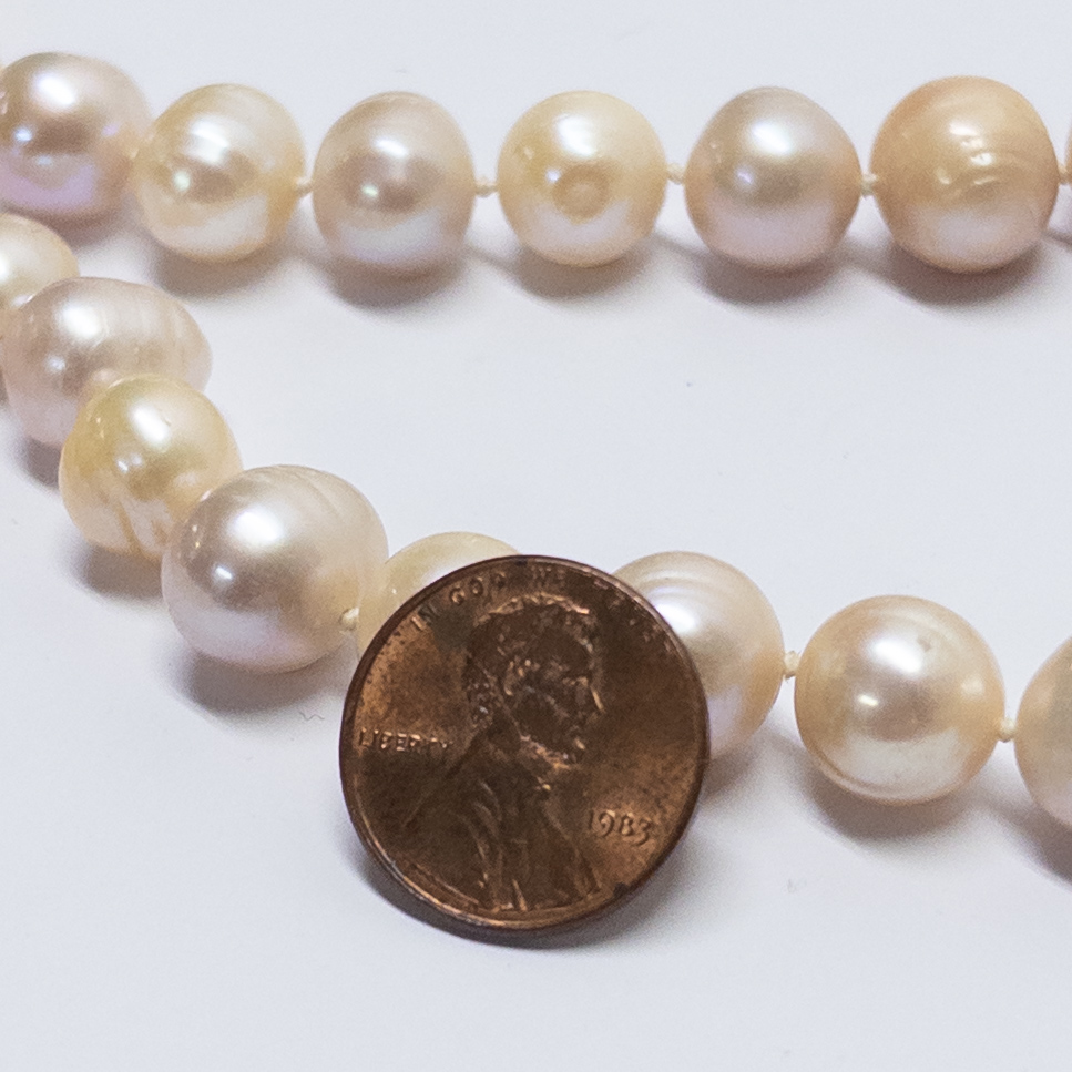 Sterling Silver and Ringed Baroque Freshwater Champagne Pearl Necklace