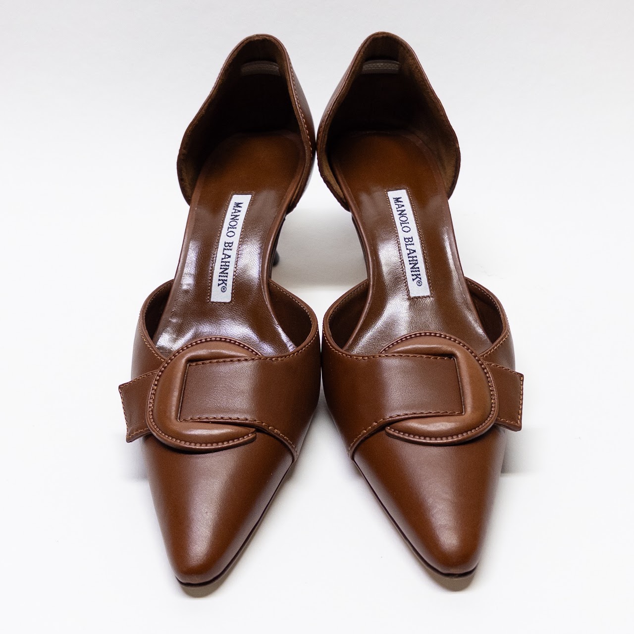 Manolo Blahnik NEW Cognac Leather Coffreny Pumps