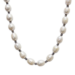 Sterling Silver and Ringed Baroque Freshwater Silver Pearl Necklace