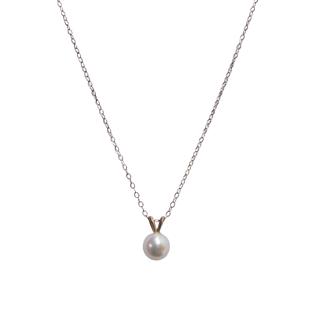 14K Gold and Pearl Solitaire Pendant Necklace