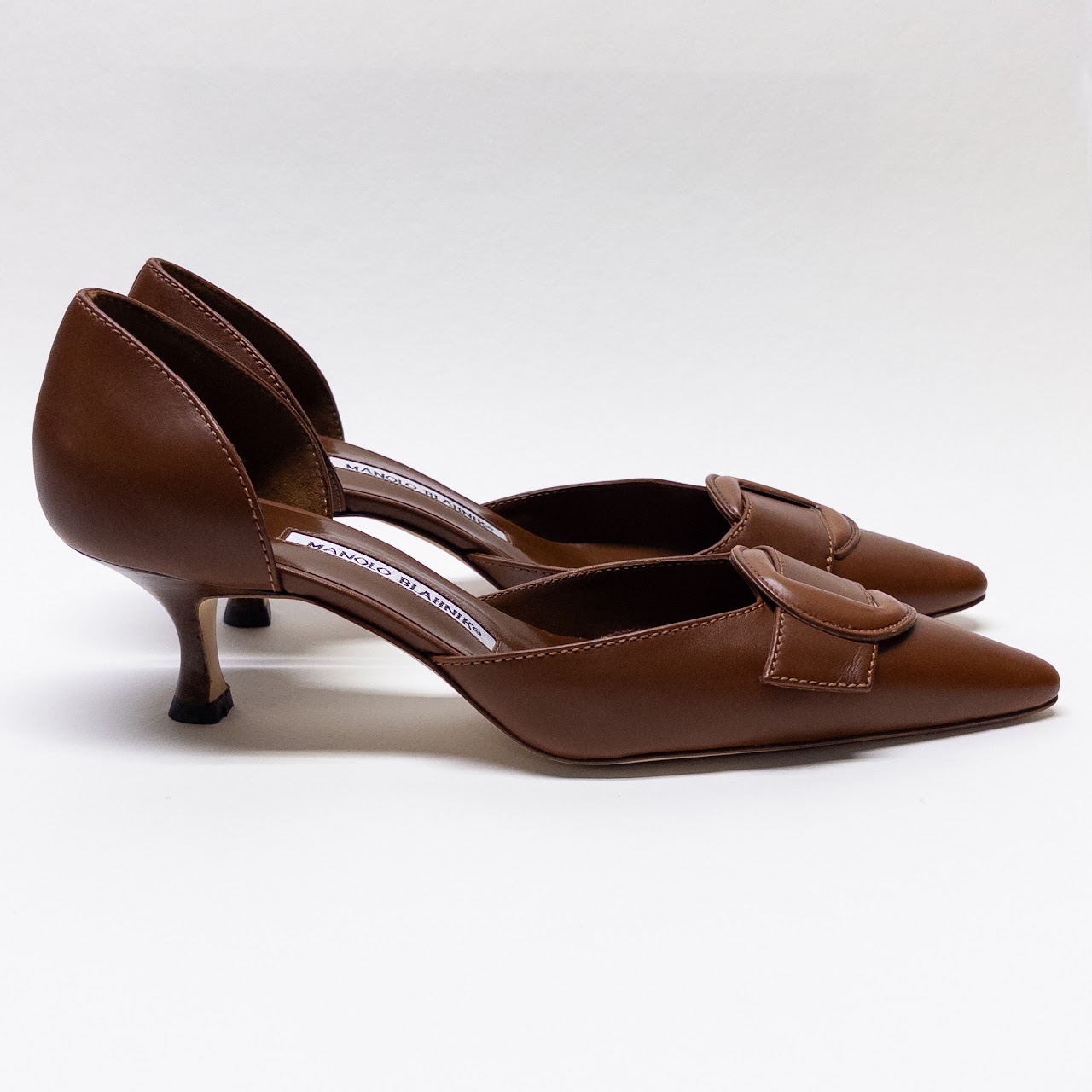 Manolo Blahnik NEW Cognac Leather Coffreny Pumps