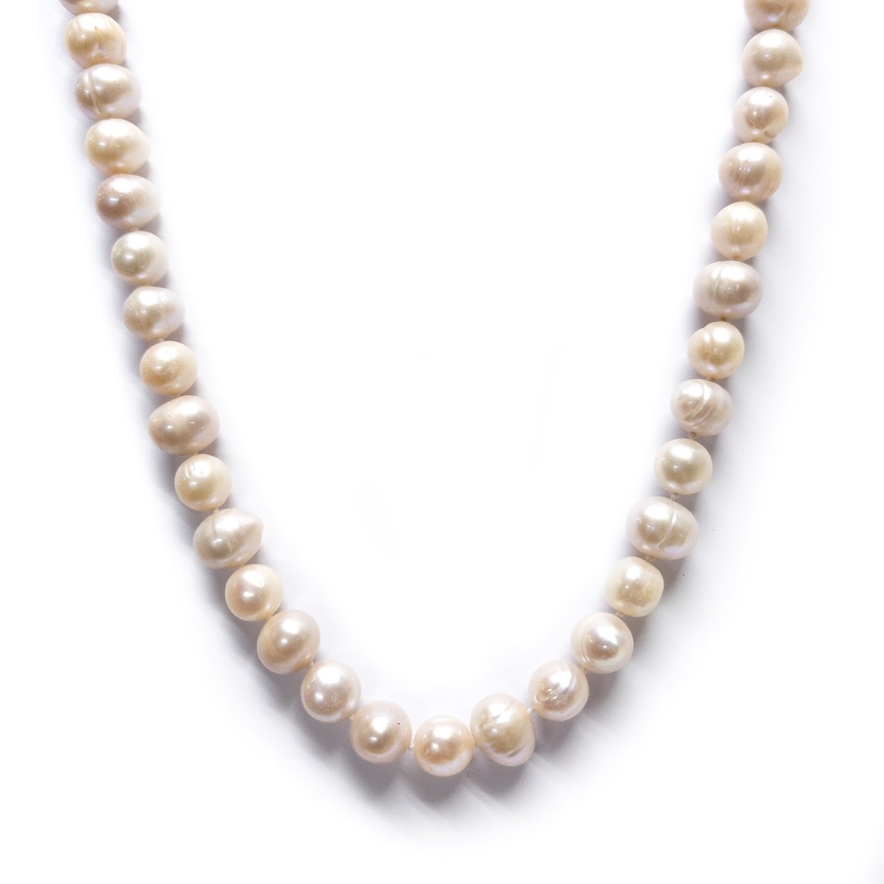 Sterling Silver and Ringed Baroque Freshwater Champagne Pearl Necklace