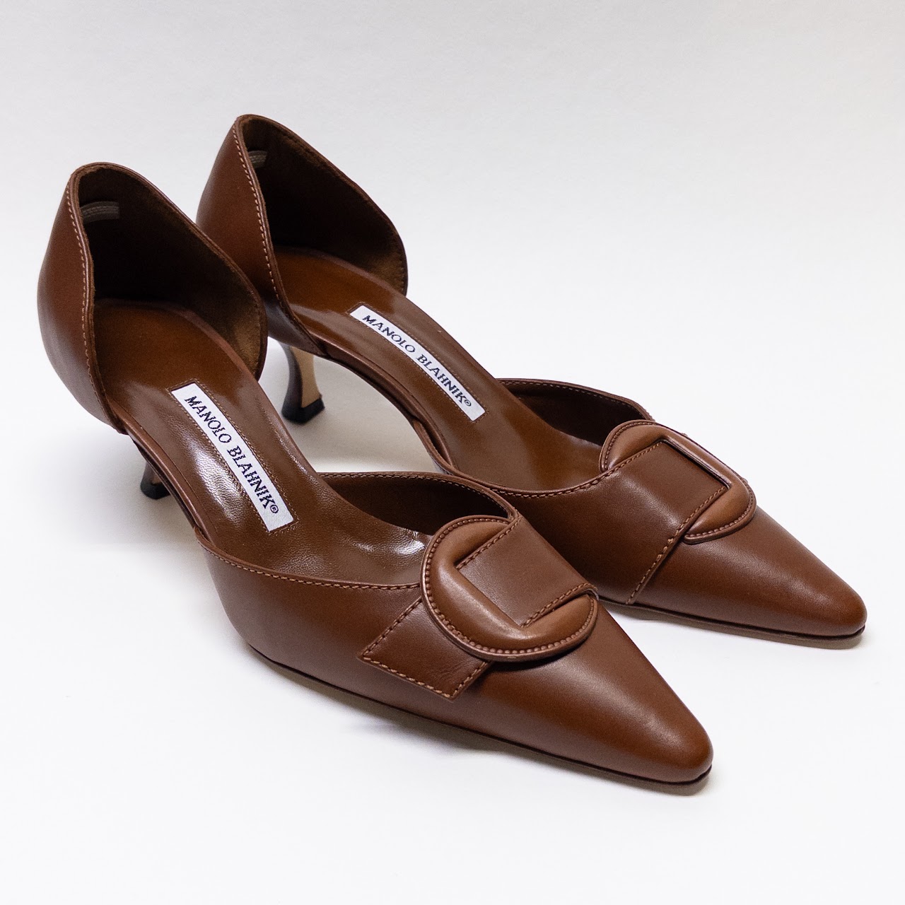 Manolo Blahnik NEW Cognac Leather Coffreny Pumps