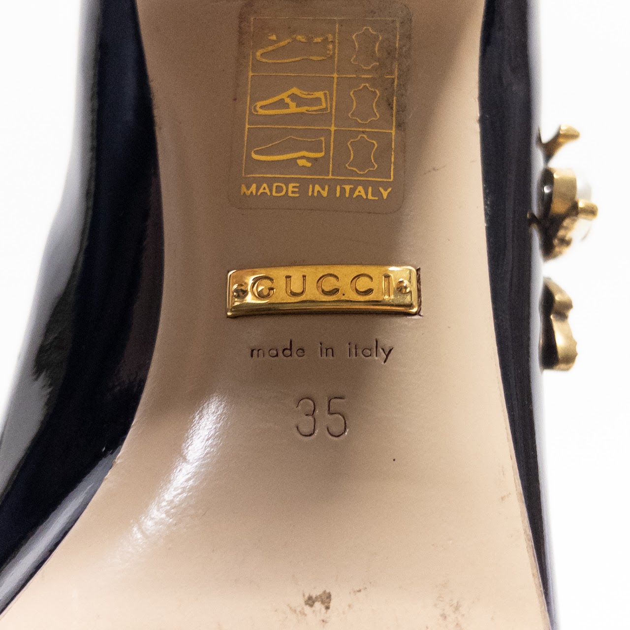 Gucci Patent Leather Bee Embellished Pumps