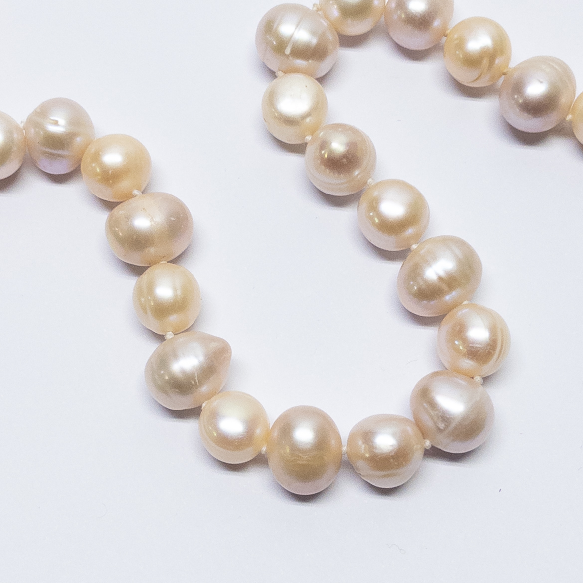 Sterling Silver and Ringed Baroque Freshwater Champagne Pearl Necklace