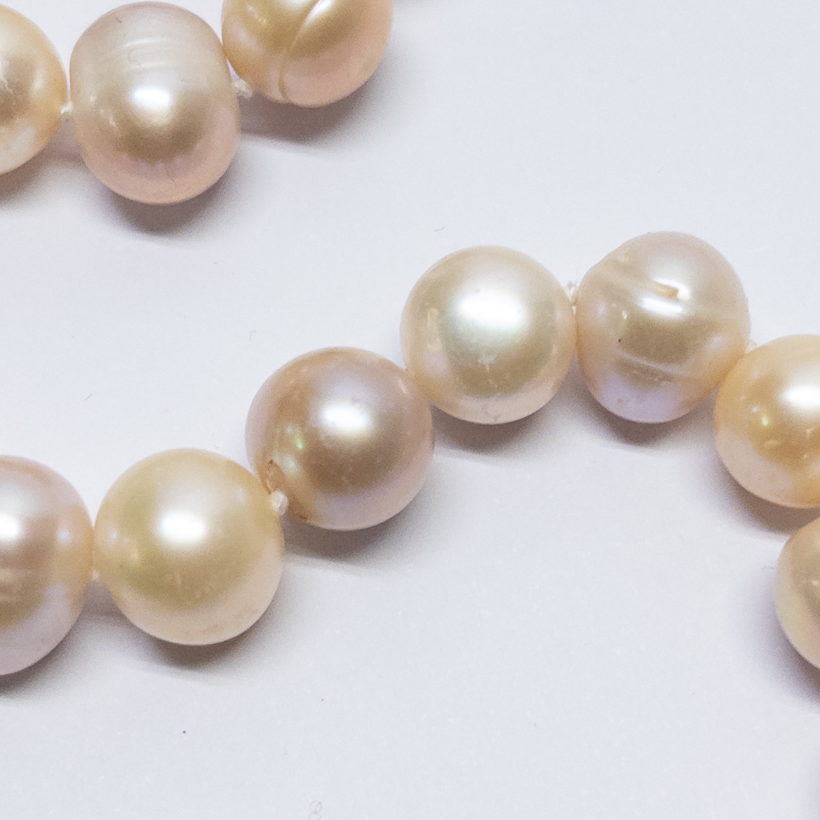 Sterling Silver and Ringed Baroque Freshwater Champagne Pearl Necklace