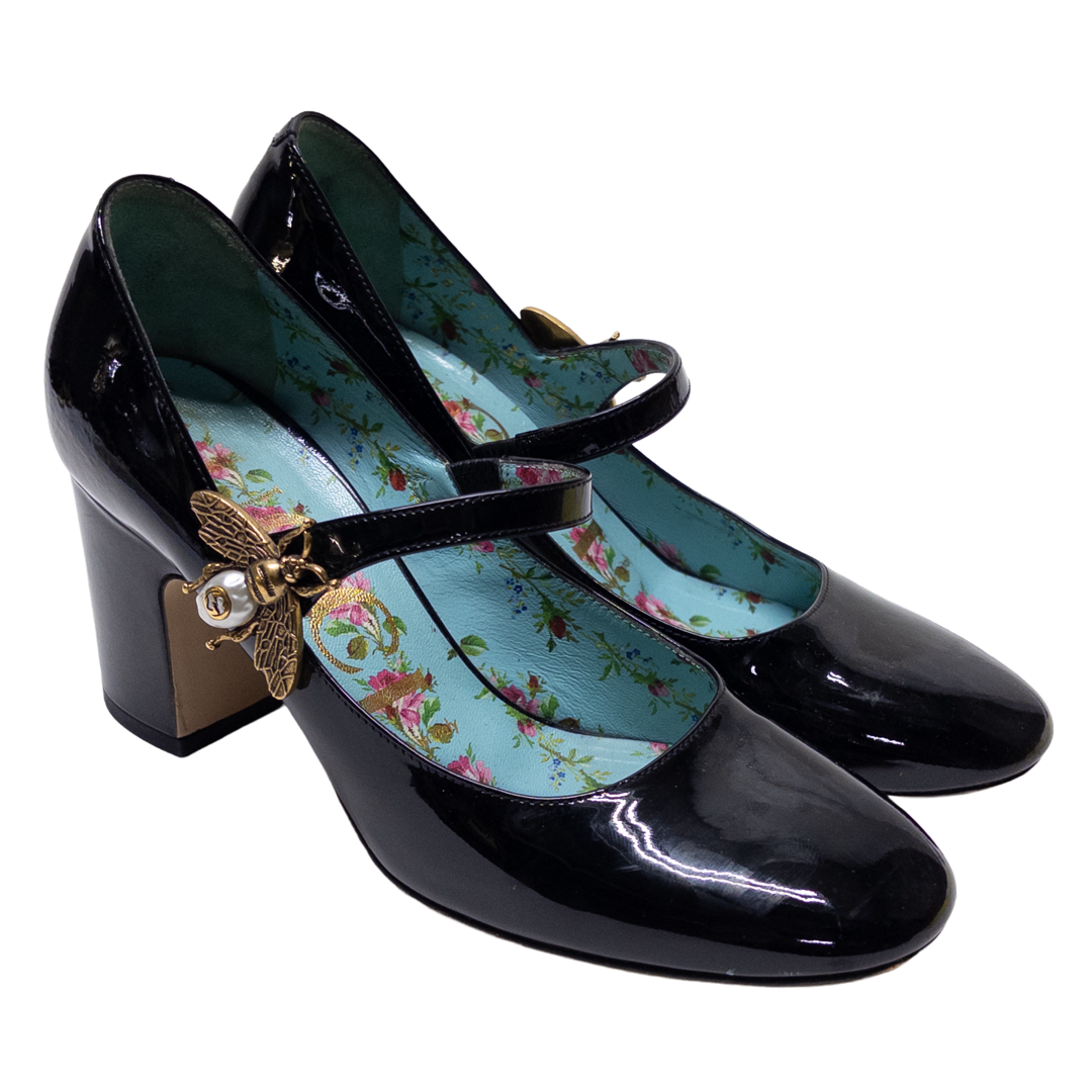 Gucci Patent Leather Bee Embellished Pumps