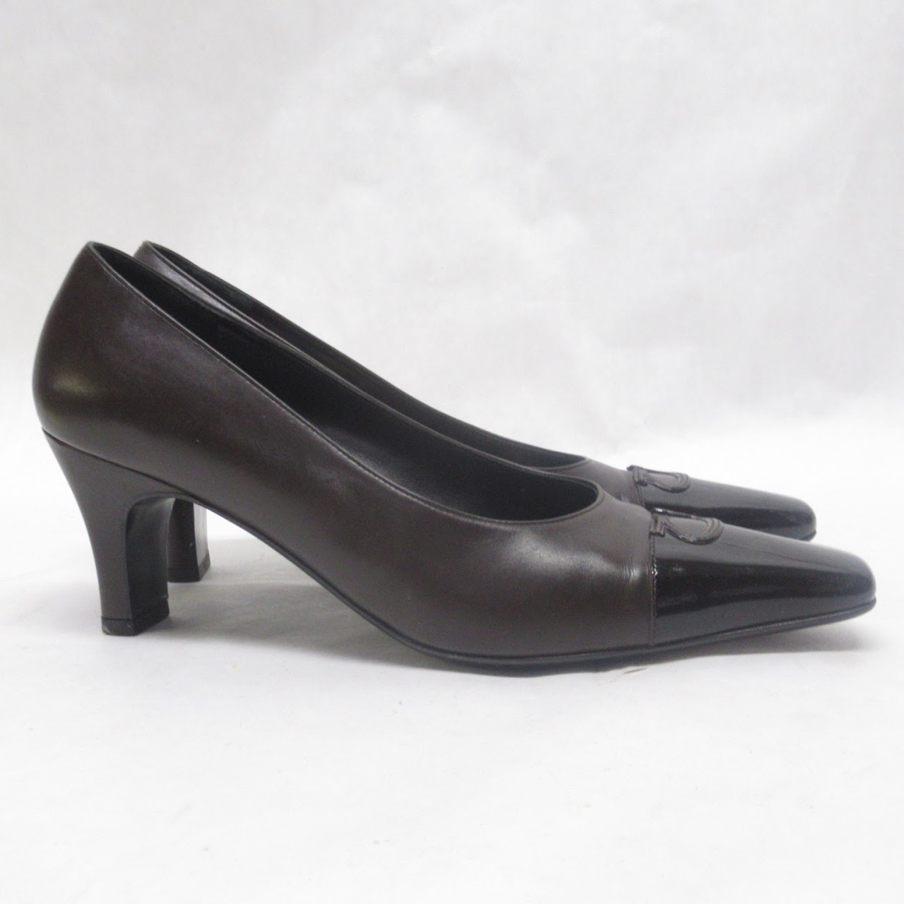 Ferragamo Brown & Black Patent Leather Pumps