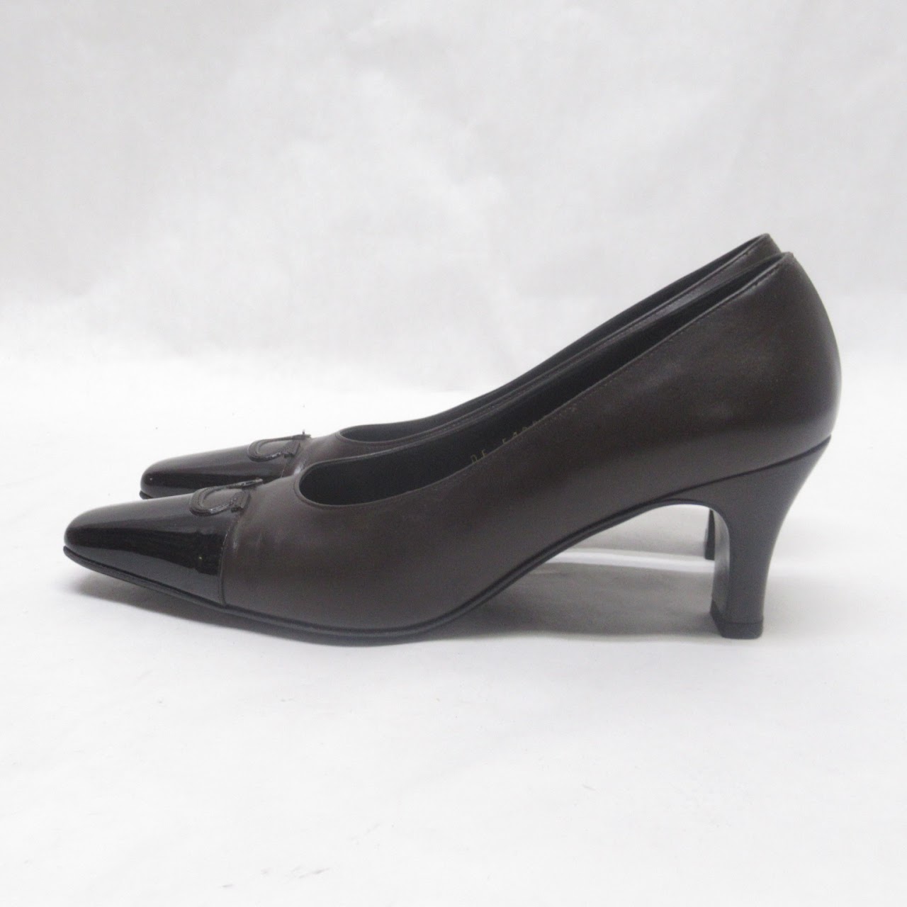 Ferragamo Brown & Black Patent Leather Pumps