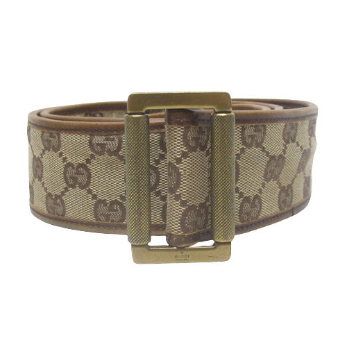 Gucci Leather & Canvas Logo Belt