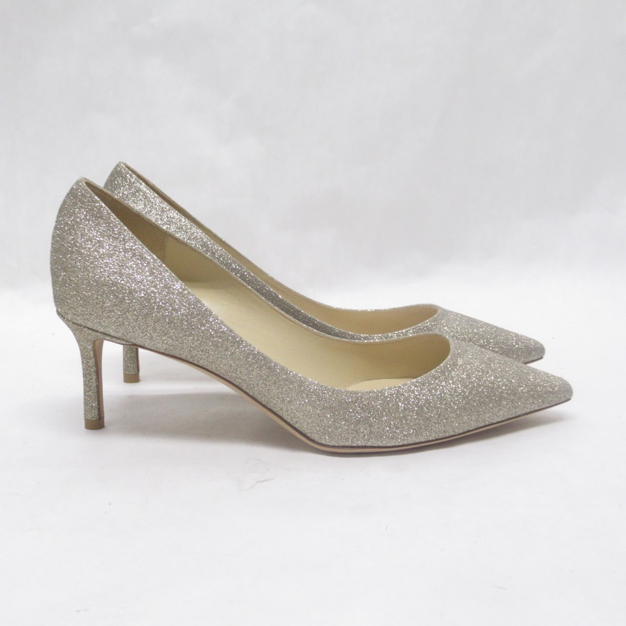 Jimmy Choo Romy Series Fine Gold Glitter Pumps