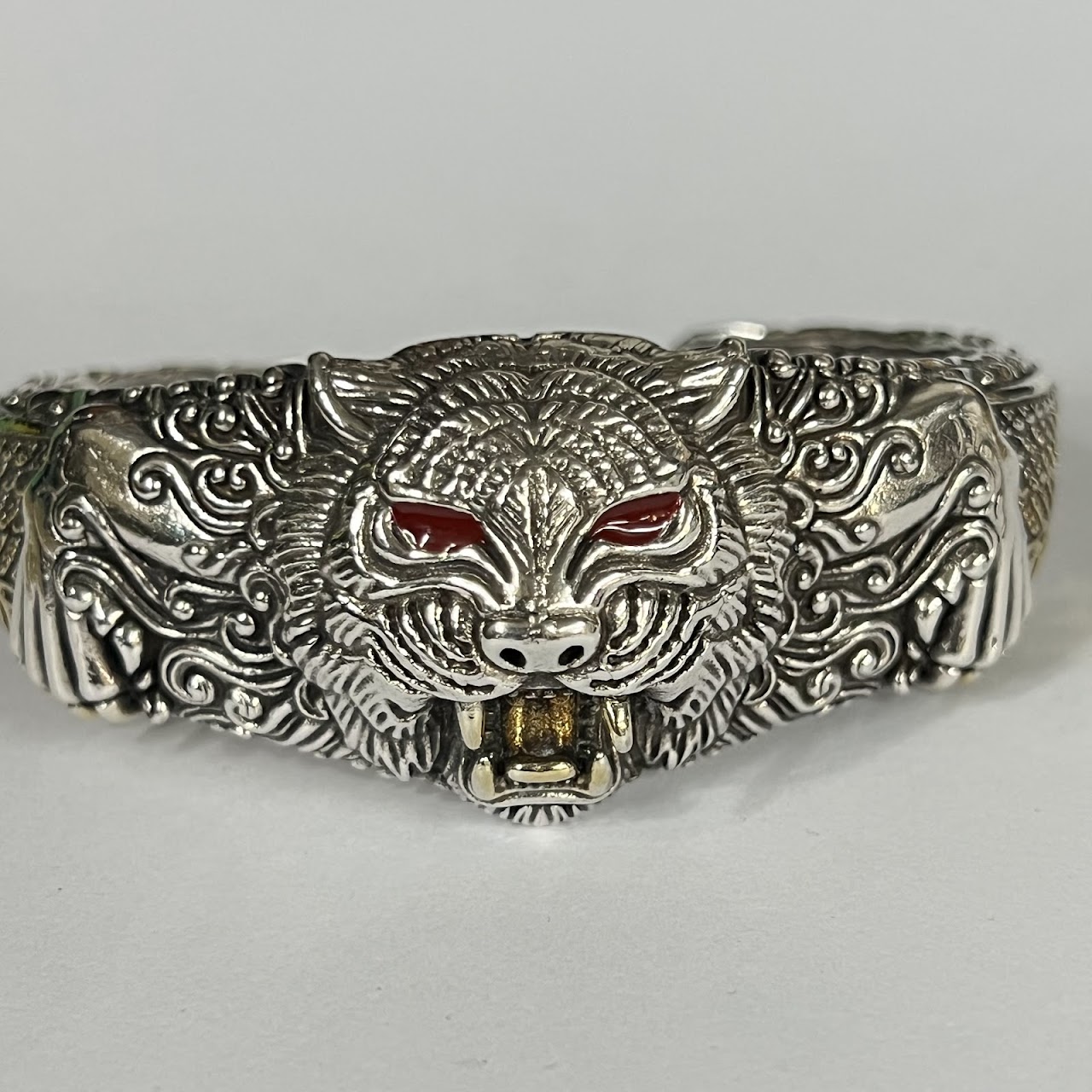 Sterling Silver and Enamel Chinese Tiger Cuff Bracelet