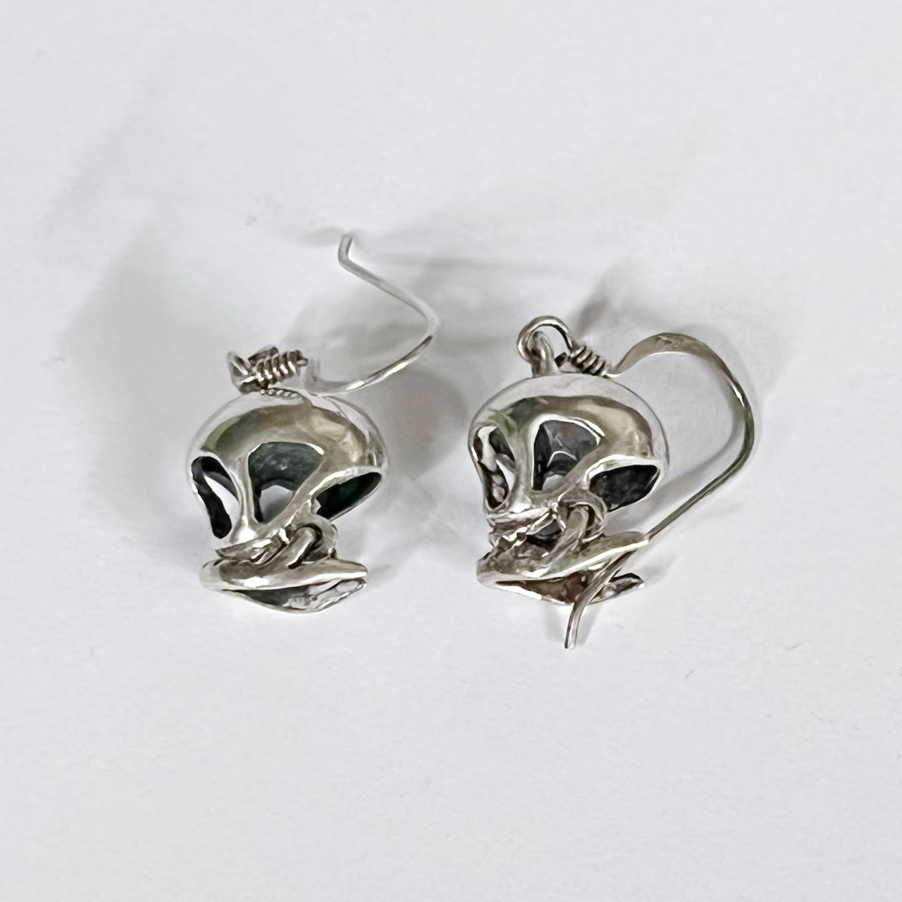 Sterling Silver Articulated Skull Earrings