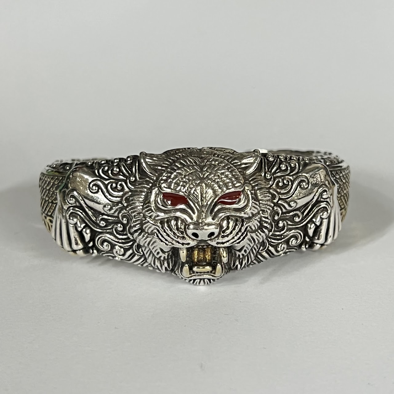 Sterling Silver and Enamel Chinese Tiger Cuff Bracelet