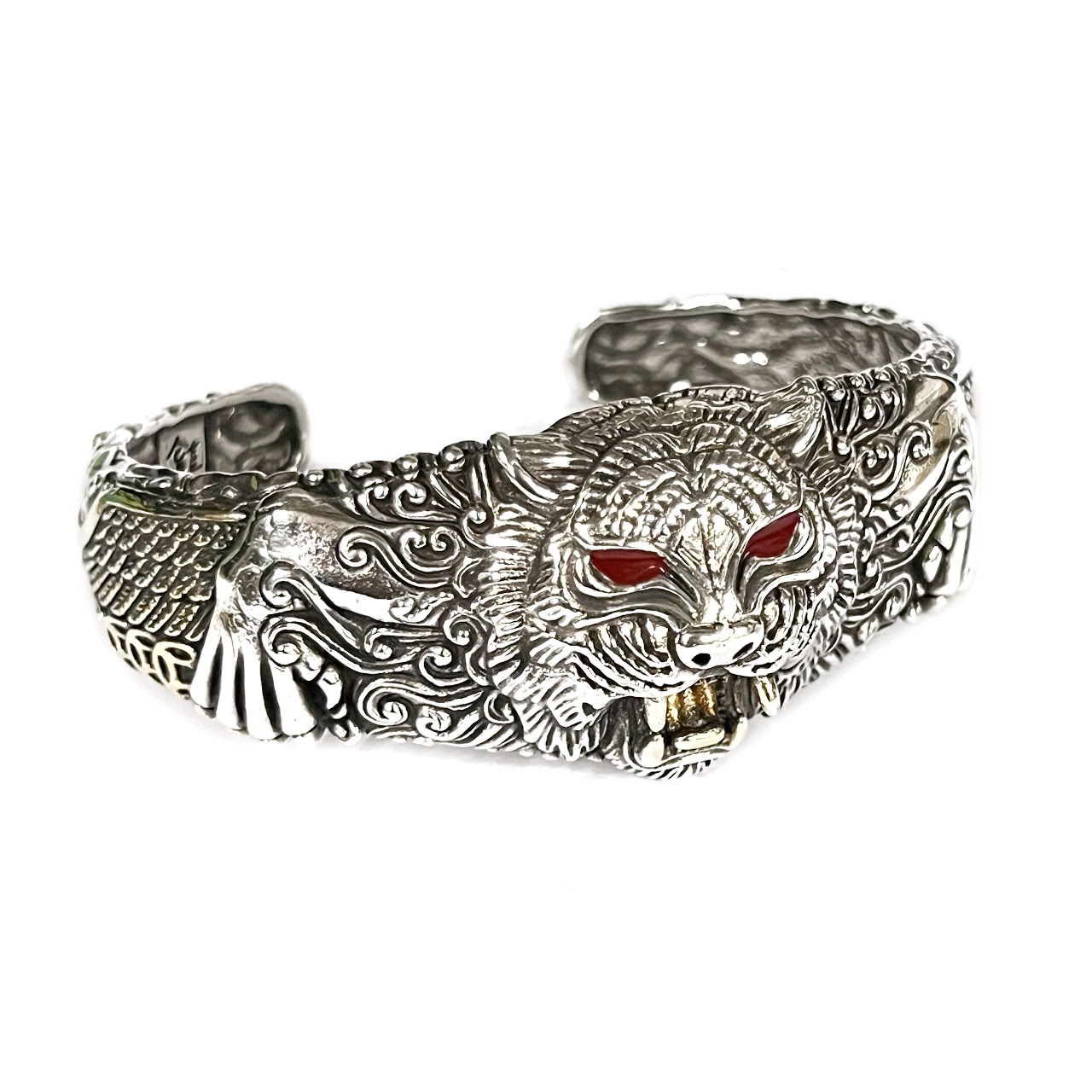 Sterling Silver and Enamel Chinese Tiger Cuff Bracelet