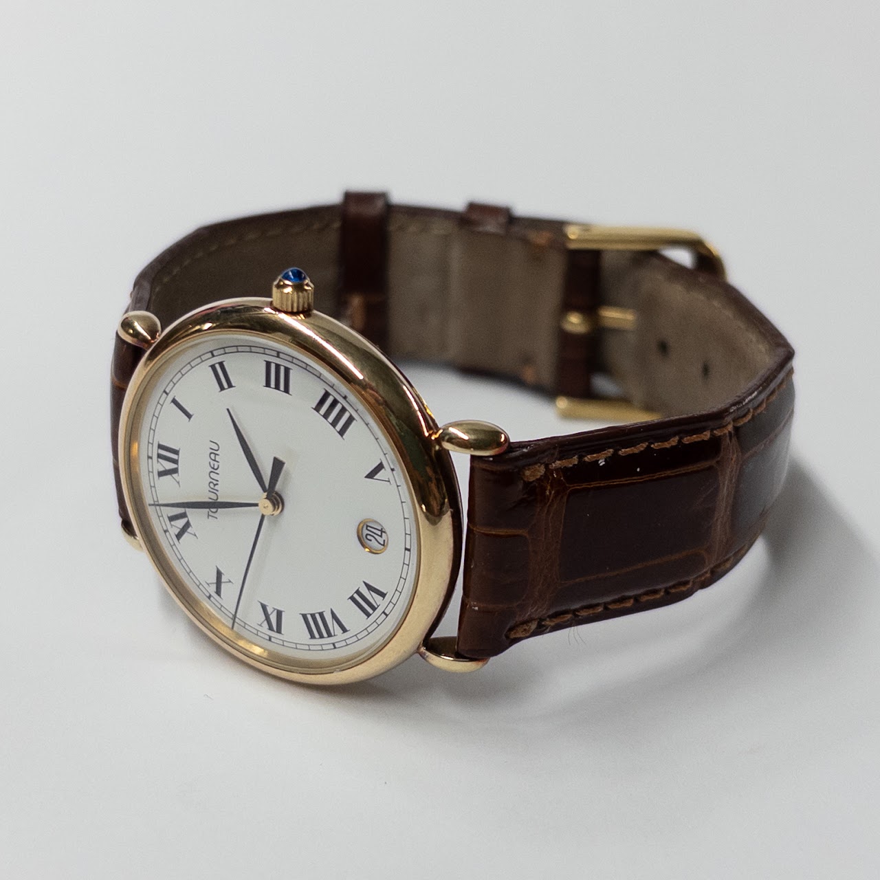 14K Gold Tourneau Date Window Watch