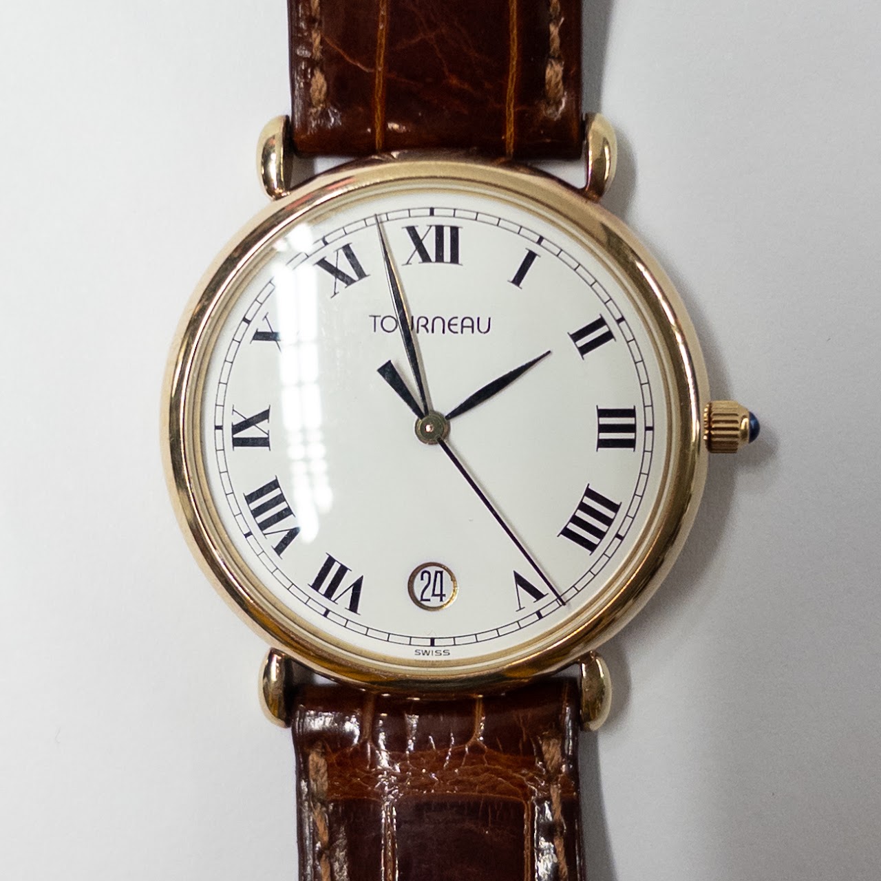 14K Gold Tourneau Date Window Watch