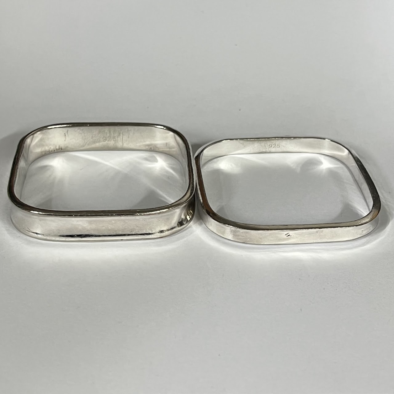 Sterling Silver Heavy Square Bangle Bracelet Pair